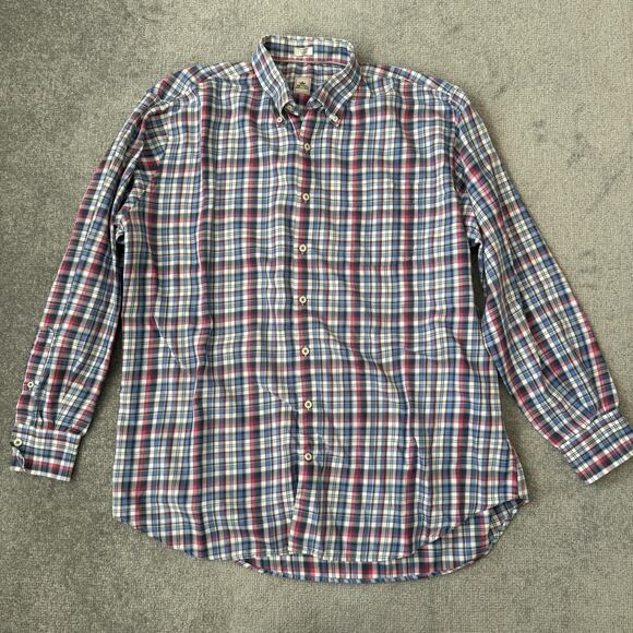 Peter Millar Other - Peter Millar Shirt Mens XL Blue Pink Plaid Button Down Long Sleeve Casual Cotton